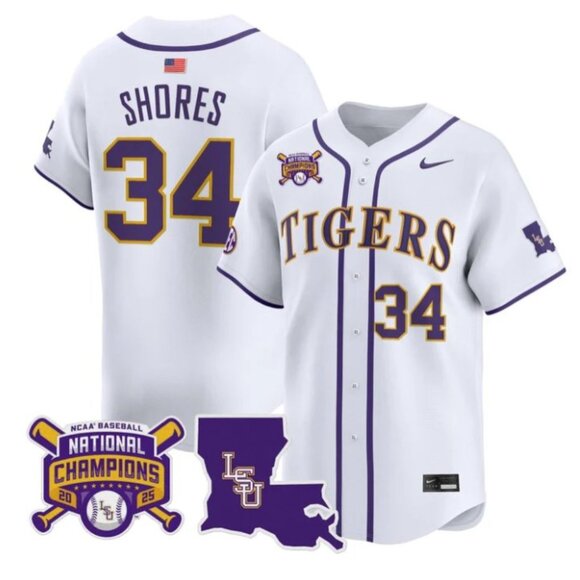 Mens Youths Kids Womens Chase Shores LSU Tigers 2025 CH Stitched White Jersey